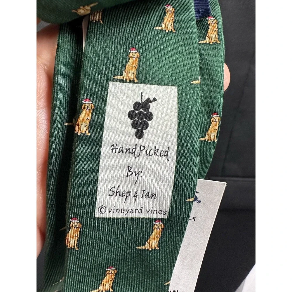 Vineyard vines necktie Boys Santa Paws dog Tie color Charleston Green sz 49‎